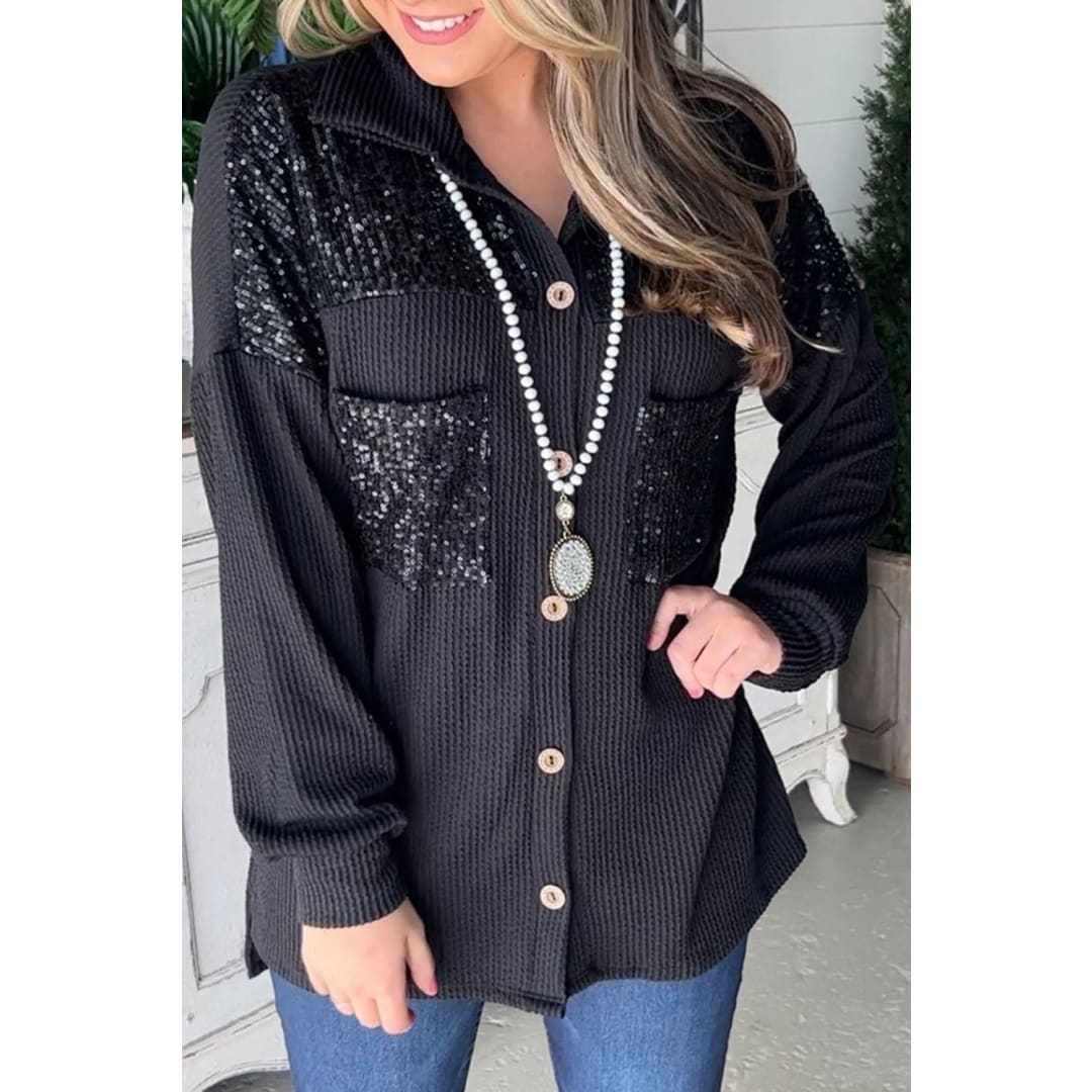 Parchment Sequin Patch Corded Shacket | Fashionfitz