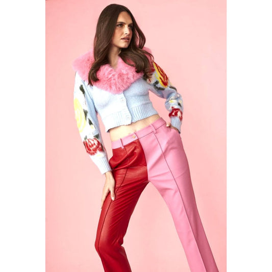 Patchwork Pink Red Faux Leather Trousers | Buy Me Fur Ltd