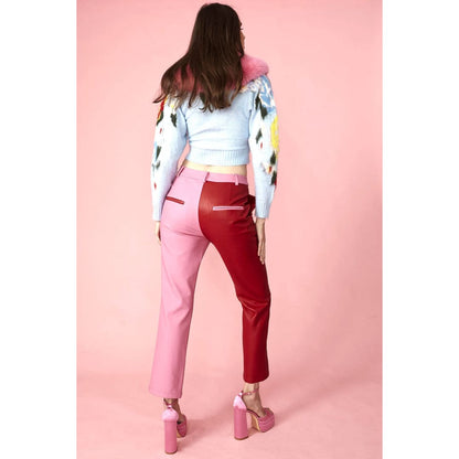 Patchwork Pink Red Faux Leather Trousers | Buy Me Fur Ltd