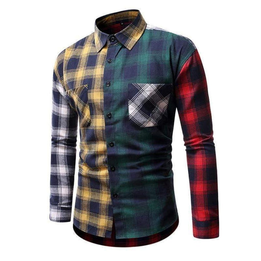 Patchwork Plaid Long Sleeve Shirt | The Urban Clothing Shop™