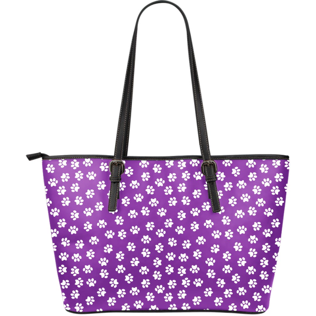 Paw Print Purple Large Leather Tote Bag | The Urban Clothing Shop™