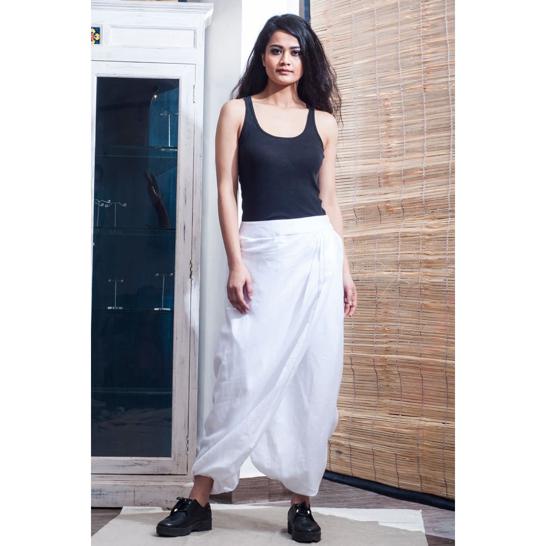 Philly- White Overlap Dhoti Pants | Bohame