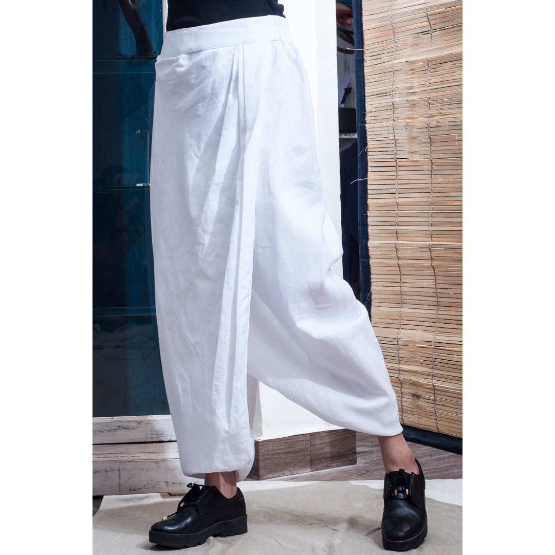 Philly- White Overlap Dhoti Pants | Bohame