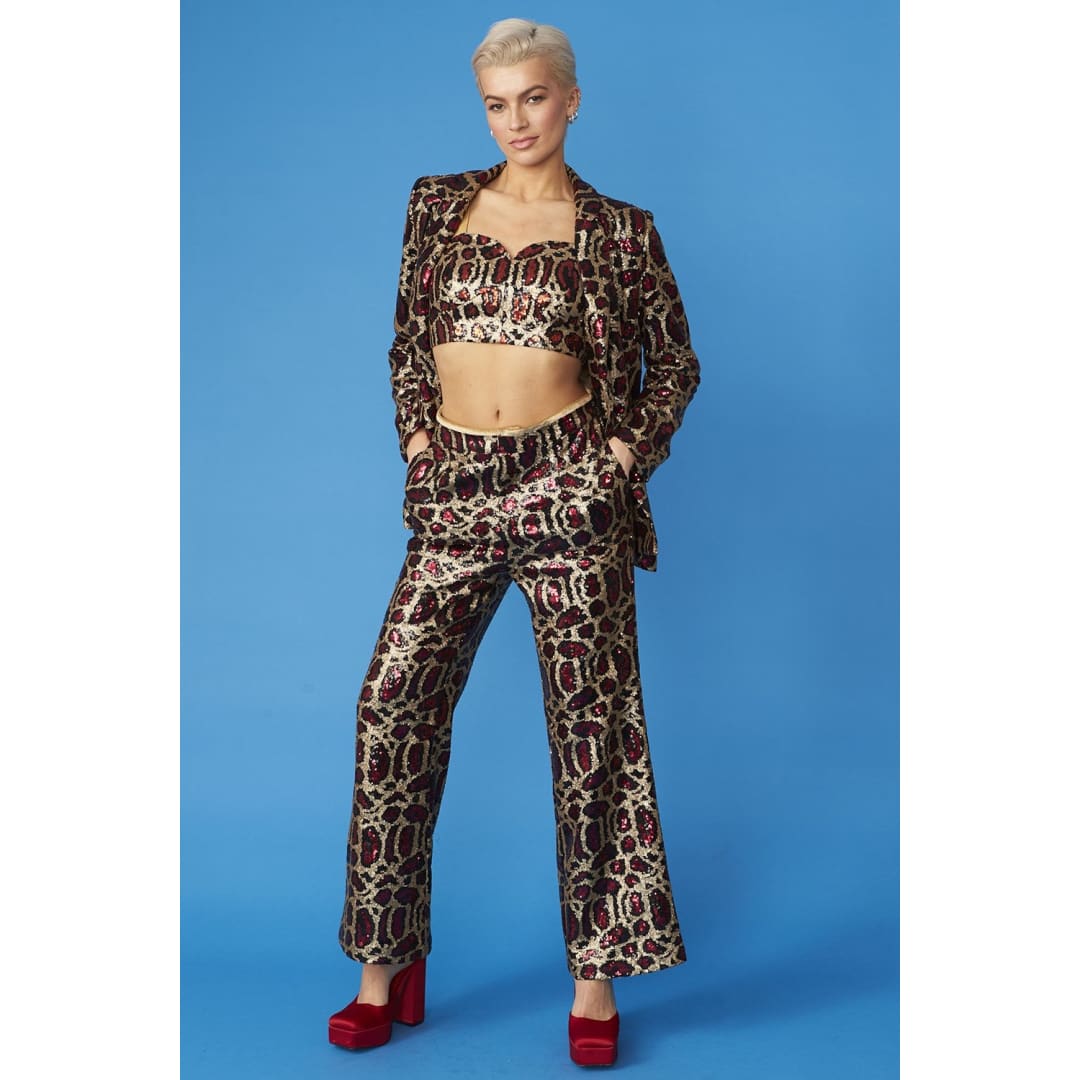 Pink Bamboo Animal Print Sequin Trousers | Buy Me Fur Ltd