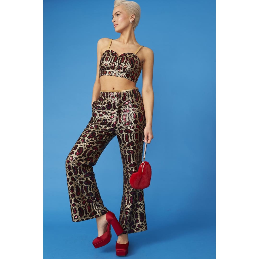 Pink Bamboo Animal Print Sequin Trousers | Buy Me Fur Ltd