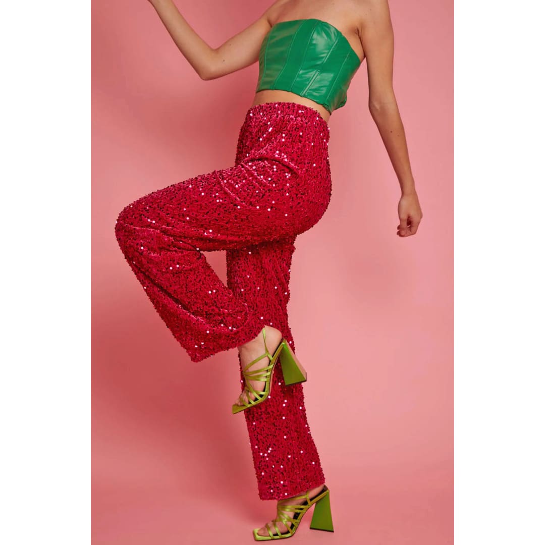 Pink Bamboo Blend Sequin Trousers | Buy Me Fur Ltd
