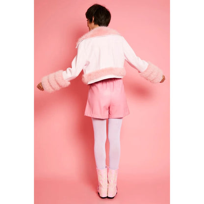 Pink Faux Leather Faux Fur Biker Jacket | Buy Me Fur Ltd