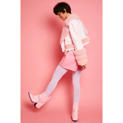 Pink Faux Leather Faux Fur Biker Jacket | Buy Me Fur Ltd