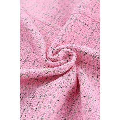 Pink Plaid Tweed Button Up Shacket | Fashionfitz