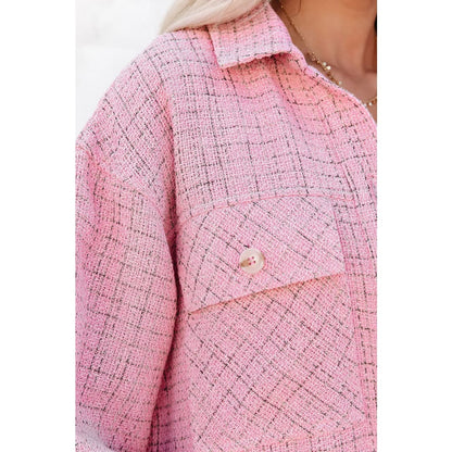 Pink Plaid Tweed Button Up Shacket | Fashionfitz