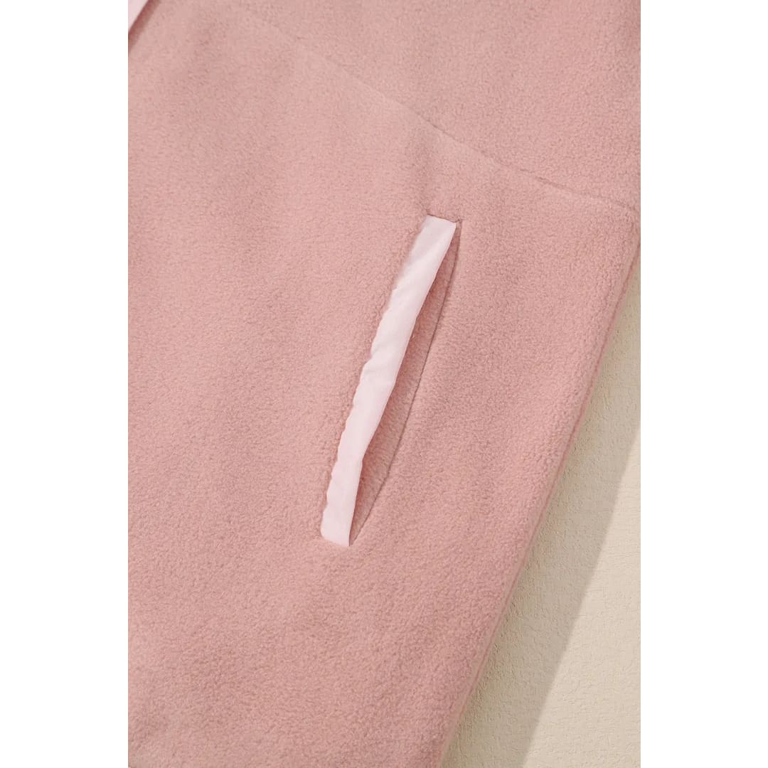 Pink Sherpa Contrast Trim Zipped Pocket Jacket | Fashionfitz