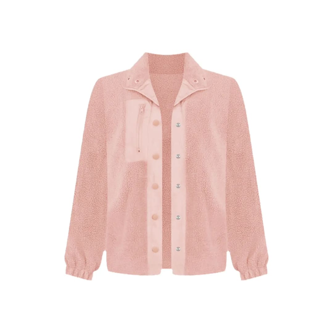 Pink Sherpa Contrast Trim Zipped Pocket Jacket | Fashionfitz