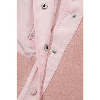 Pink Sherpa Contrast Trim Zipped Pocket Jacket | Fashionfitz