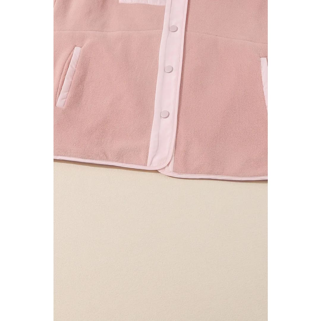 Pink Sherpa Contrast Trim Zipped Pocket Jacket | Fashionfitz