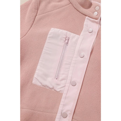 Pink Sherpa Contrast Trim Zipped Pocket Jacket | Fashionfitz