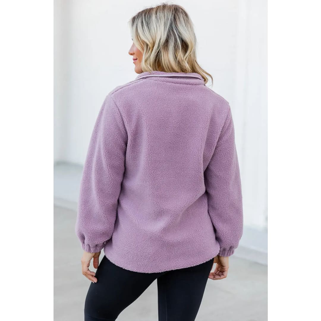 Pink Sherpa Contrast Trim Zipped Pocket Jacket | Fashionfitz