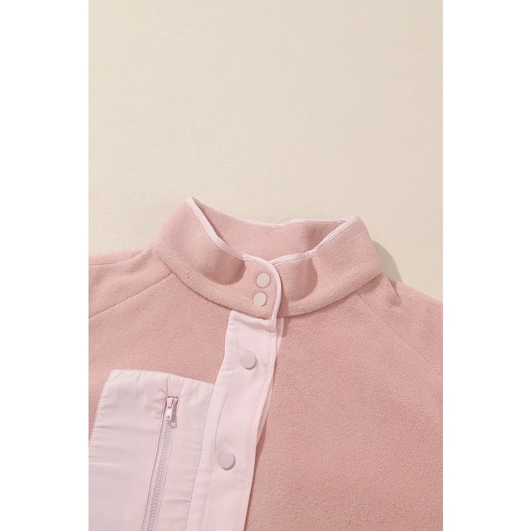 Pink Sherpa Contrast Trim Zipped Pocket Jacket | Fashionfitz