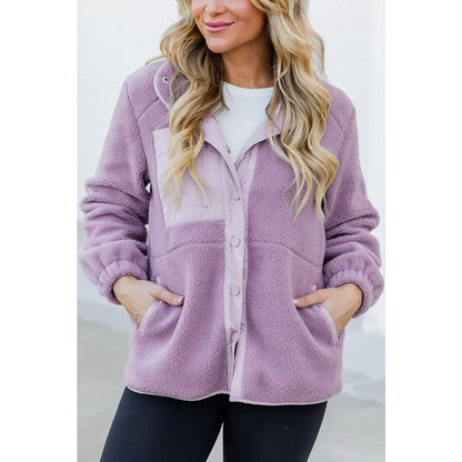 Pink Sherpa Contrast Trim Zipped Pocket Jacket | Fashionfitz