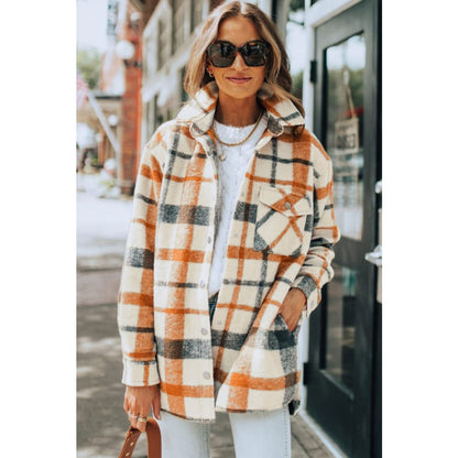 Plaid Print Turn Down Collar Buttoned Shacket | DropshipClothes