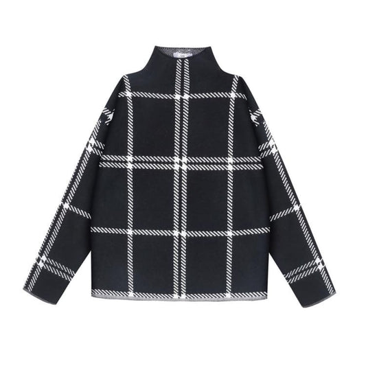 Plaid Turtleneck Loose Knit Sweater | The Urban Clothing Shop™
