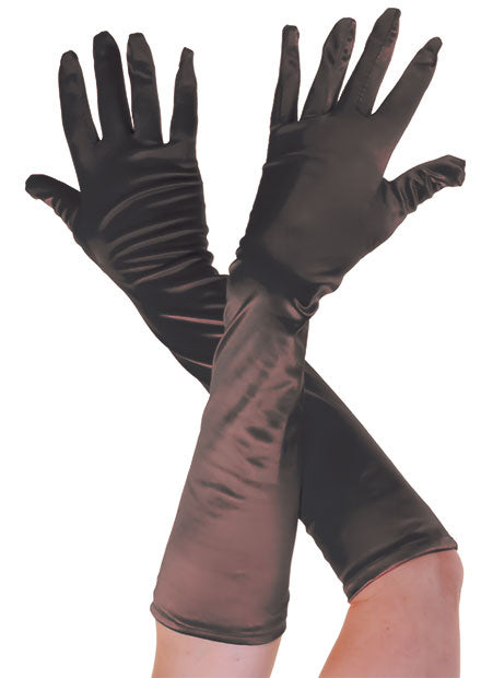 Plain Satin Long Gloves Black-0