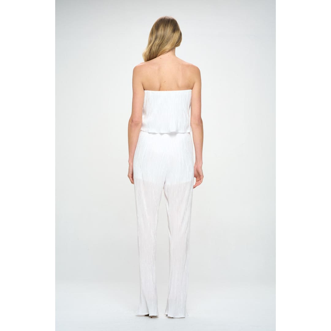 Plisse Solid Strapless Straight Leg Jumpsuit | The Urban Clothing Shop™