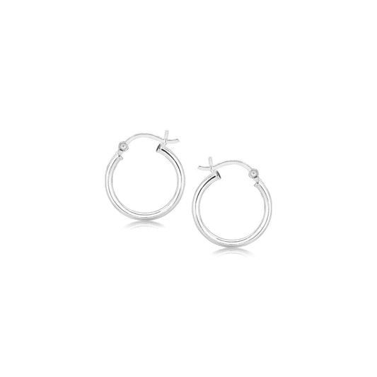 Polished Sterling Silver and Rhodium Plated Hoop Earrings (15mm) | Richard Cannon Jewelry