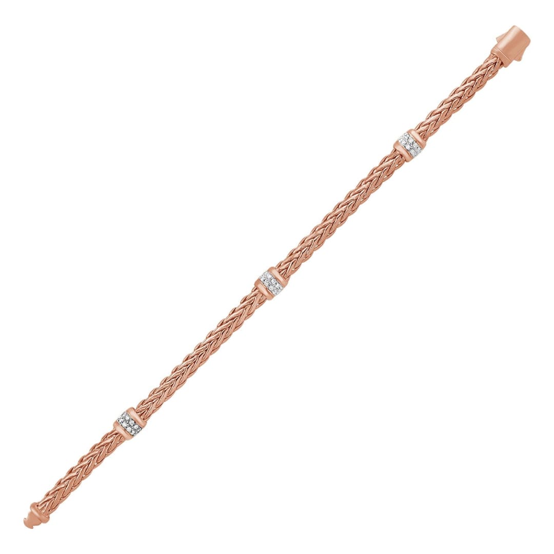 Polished Woven Rope Bracelet with Diamond Accents in 14k Rose Gold | Richard Cannon