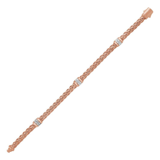 Polished Woven Rope Bracelet with Diamond Accents in 14k Rose Gold | Richard Cannon