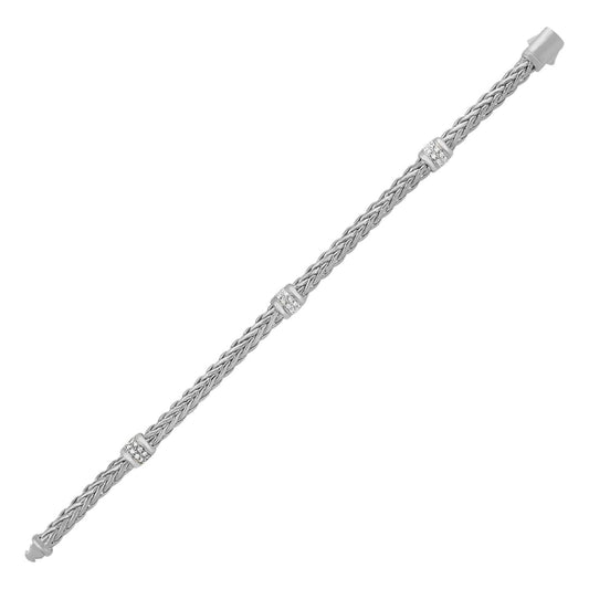 Polished Woven Rope Bracelet with Diamond Accents in 14k White Gold | Richard Cannon