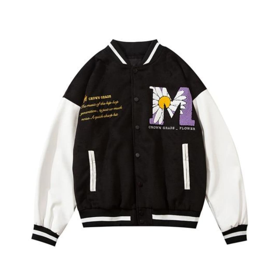 Pollenated Daisy™ Embroidery Baseball Jacket | The Urban Clothing Shop™
