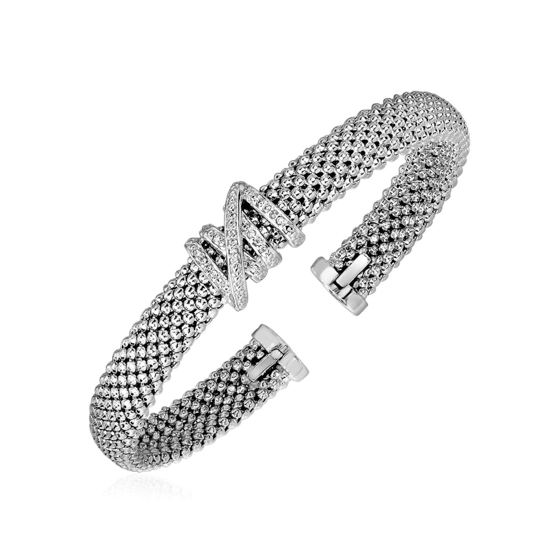 Popcorn Texture Cuff Bangle with Diamonds in Sterling Silver | Richard Cannon Jewelry