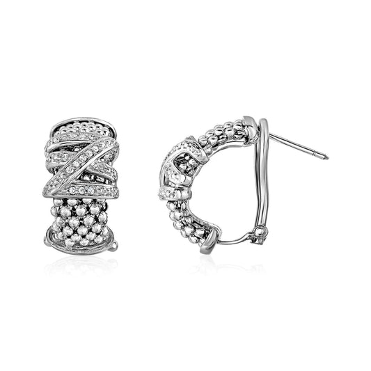 Popcorn Texture Earrings with Crossover Motif and Diamonds in Sterling Silver | Richard