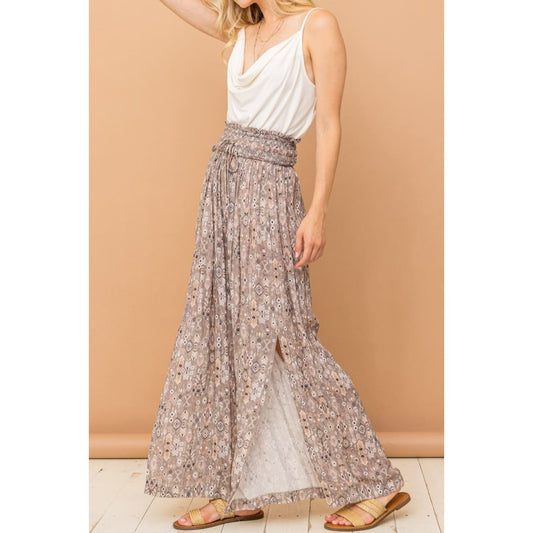 And The Why Printed Smocked Waist Slit Wide Leg Pants | The Urban Clothing Shop™