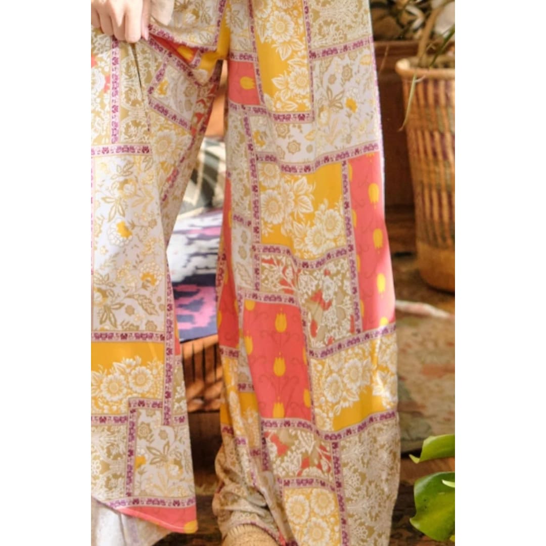 And The Why Printed Smocking Waist Side Slit Wide Leg Pants | The Urban Clothing Shop™