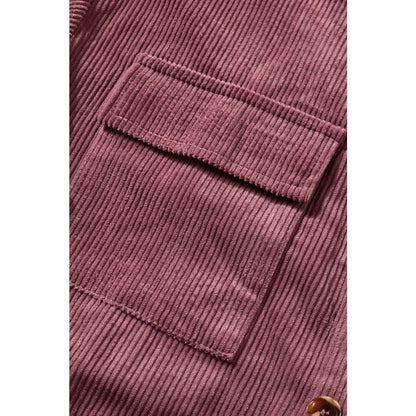 Purple Red Pocketed Button Ribbed Textured Shacket | Fashionfitz