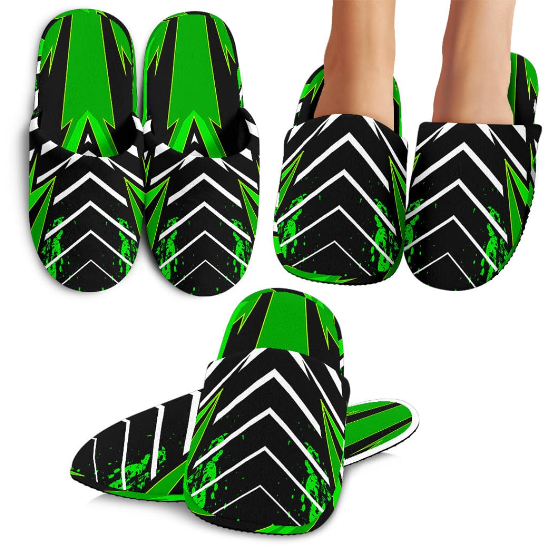 Racing Style Green & White Stripes Vibes Slippers | The Urban Clothing Shop™