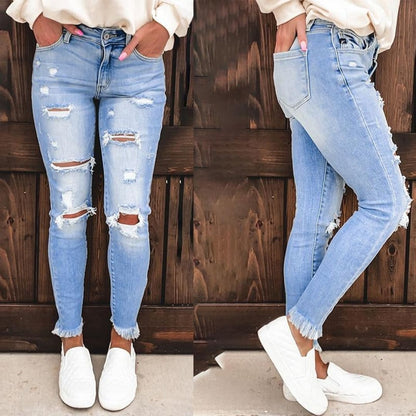 Raggedy A: Faded Wash High-Waist Ripped Jeans | The Urban Clothing Shop™