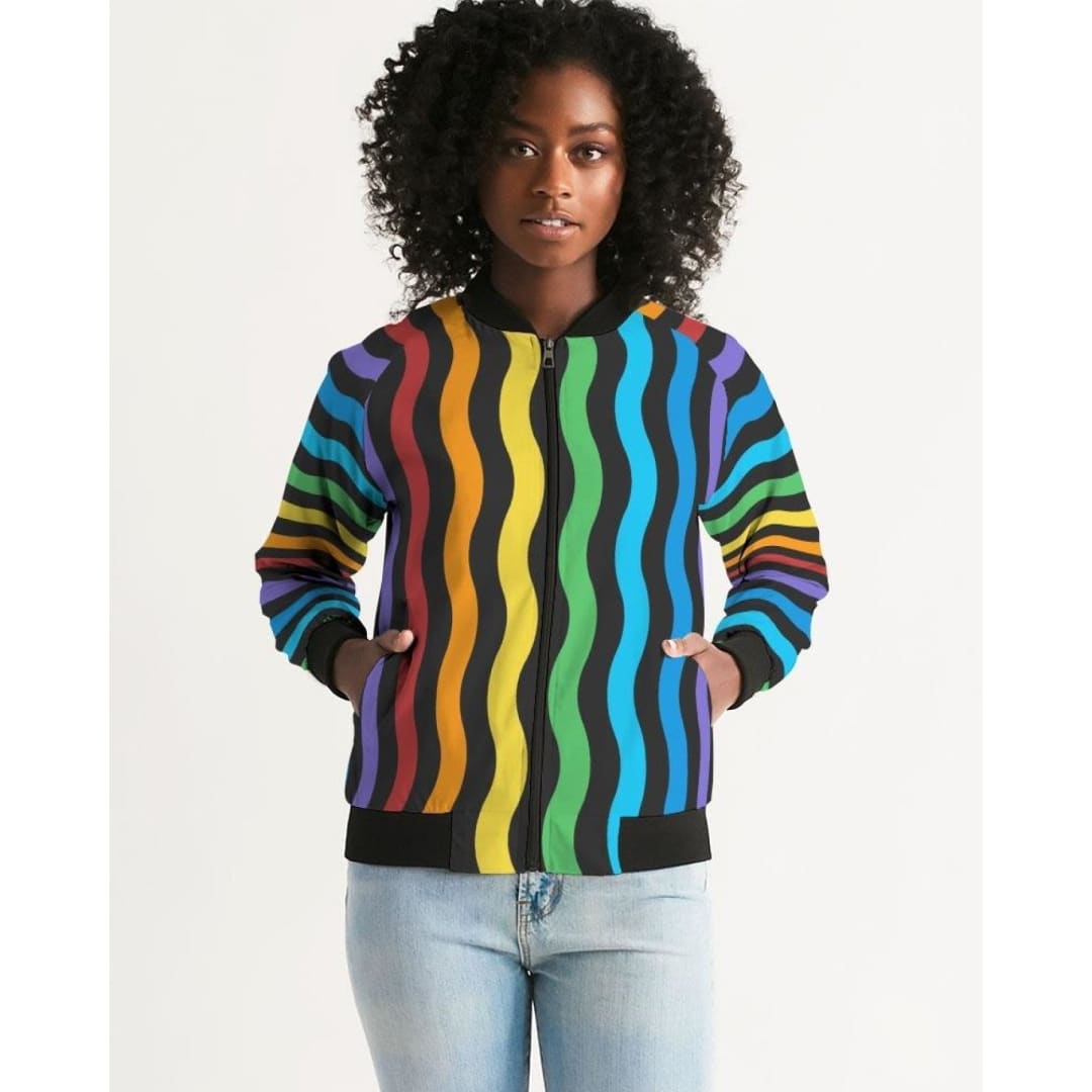 Rainbow Stripe Style Classic Womens Bomber Jacket | IKIN | inQue.Style