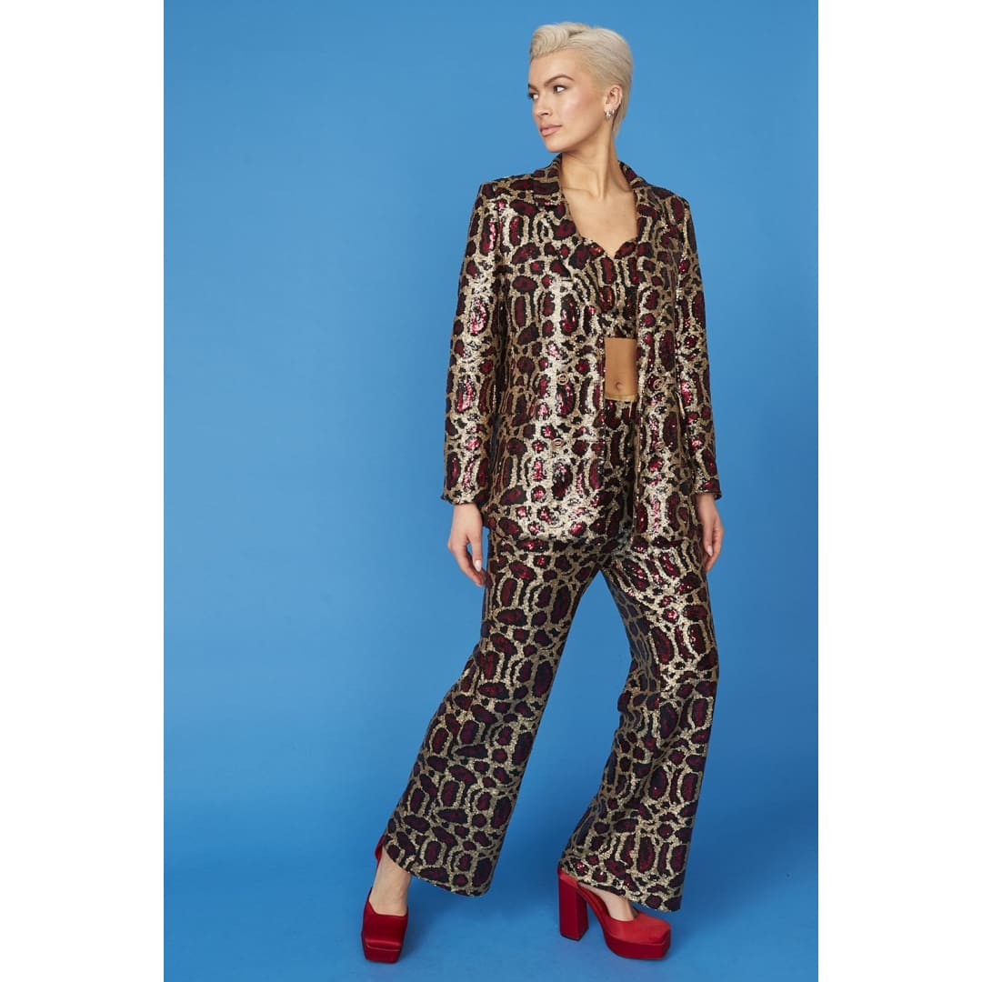 Red Bamboo Animal Print Sequin Blazer | Buy Me Fur Ltd