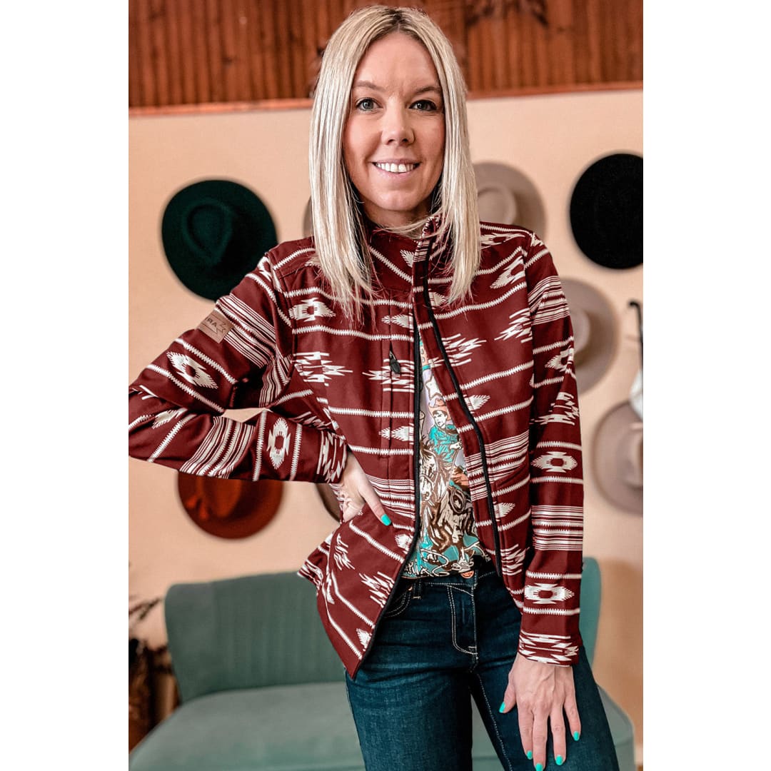 Red Dahlia Western Aztec Print Zipped Jacket | DropshipClothes