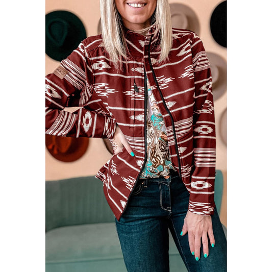 Red Dahlia Western Aztec Print Zipped Jacket | DropshipClothes