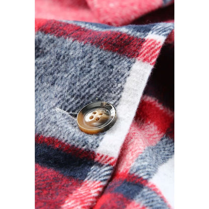 Red Hooded Plaid Button Front Shacket | Fashionfitz