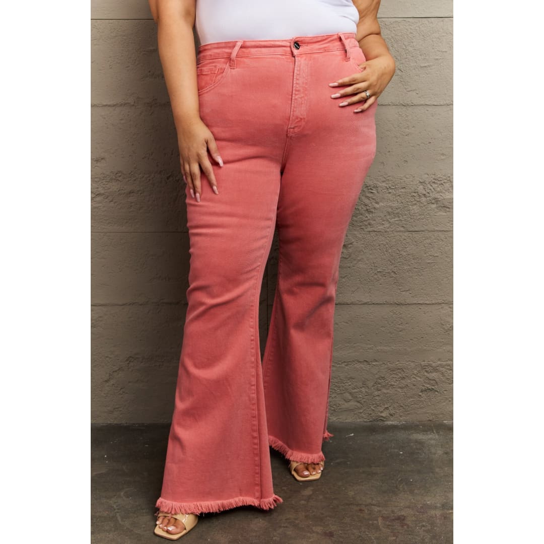 RISEN Bailey Full Size High Waist Side Slit Flare Jeans | The Urban Clothing Shop™