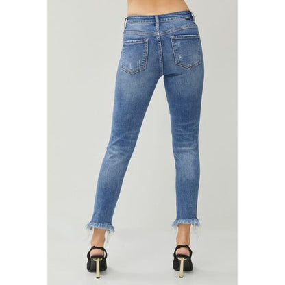 RISEN Distressed Frayed Hem Slim Jeans | The Urban Clothing Shop™
