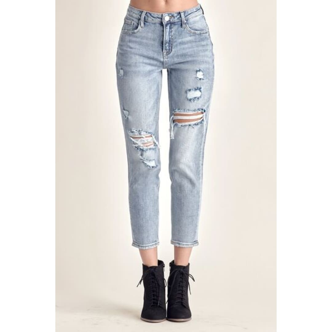 RISEN Distressed Slim Cropped Jeans | The Urban Clothing Shop™