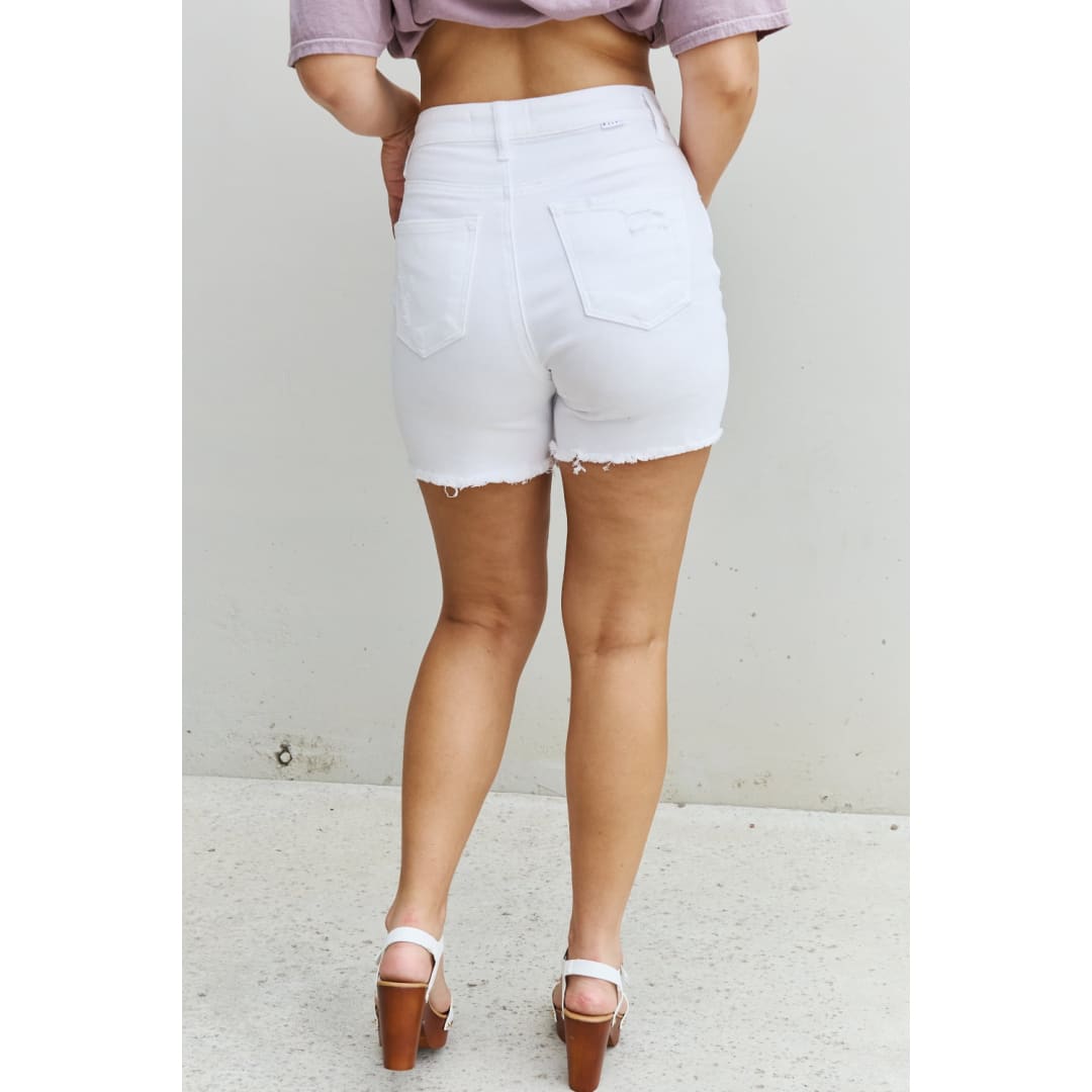 RISEN Ella Full Size High Waisted Distressed Thigh Shorts | The Urban Clothing Shop™