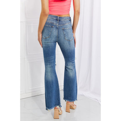 RISEN Full Size Hazel High Rise Distressed Flare Jeans | The Urban Clothing Shop™
