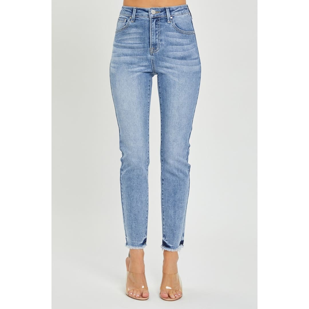 RISEN Full Size High Rise Frayed Hem Skinny Jeans | The Urban Clothing Shop™