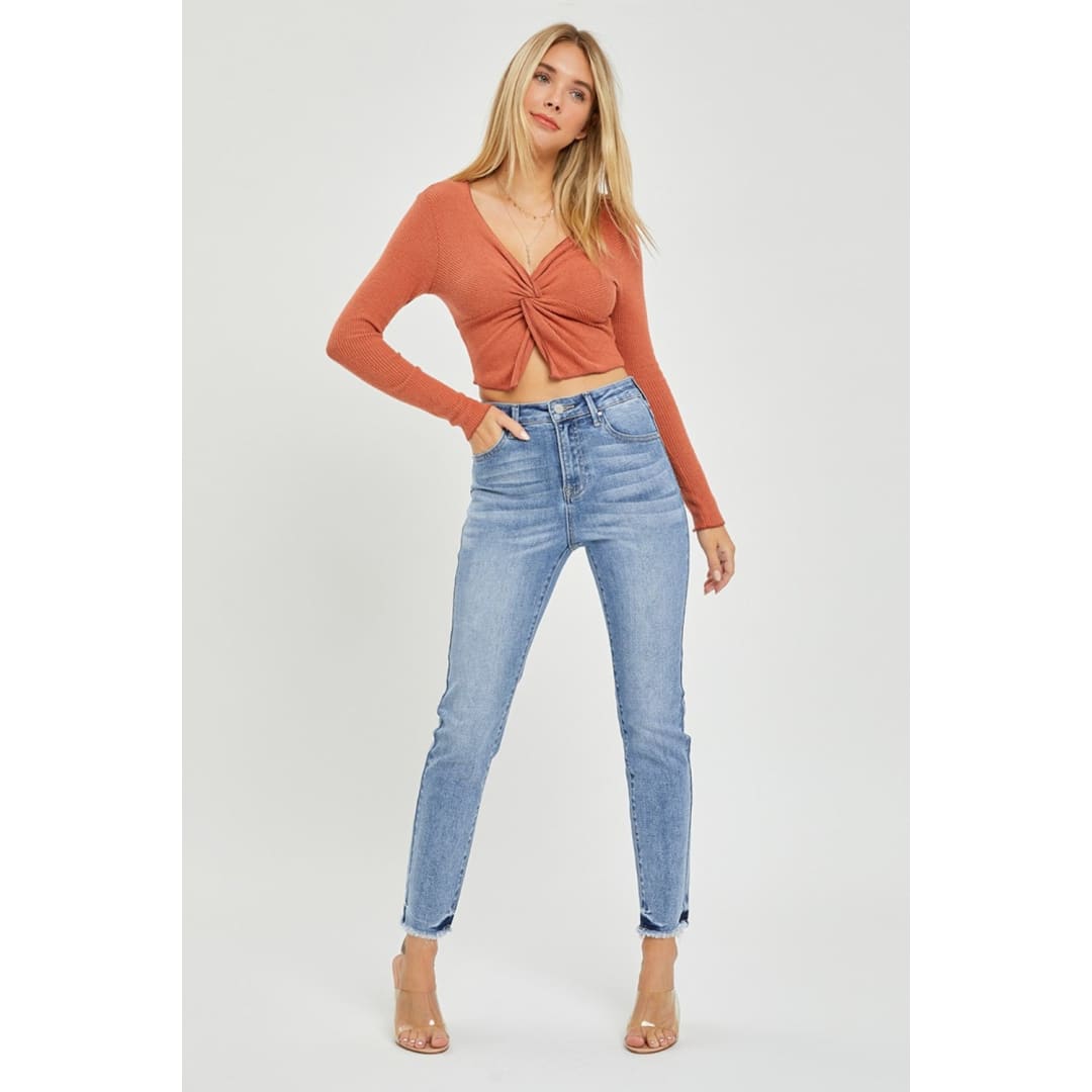 RISEN Full Size High Rise Frayed Hem Skinny Jeans | The Urban Clothing Shop™